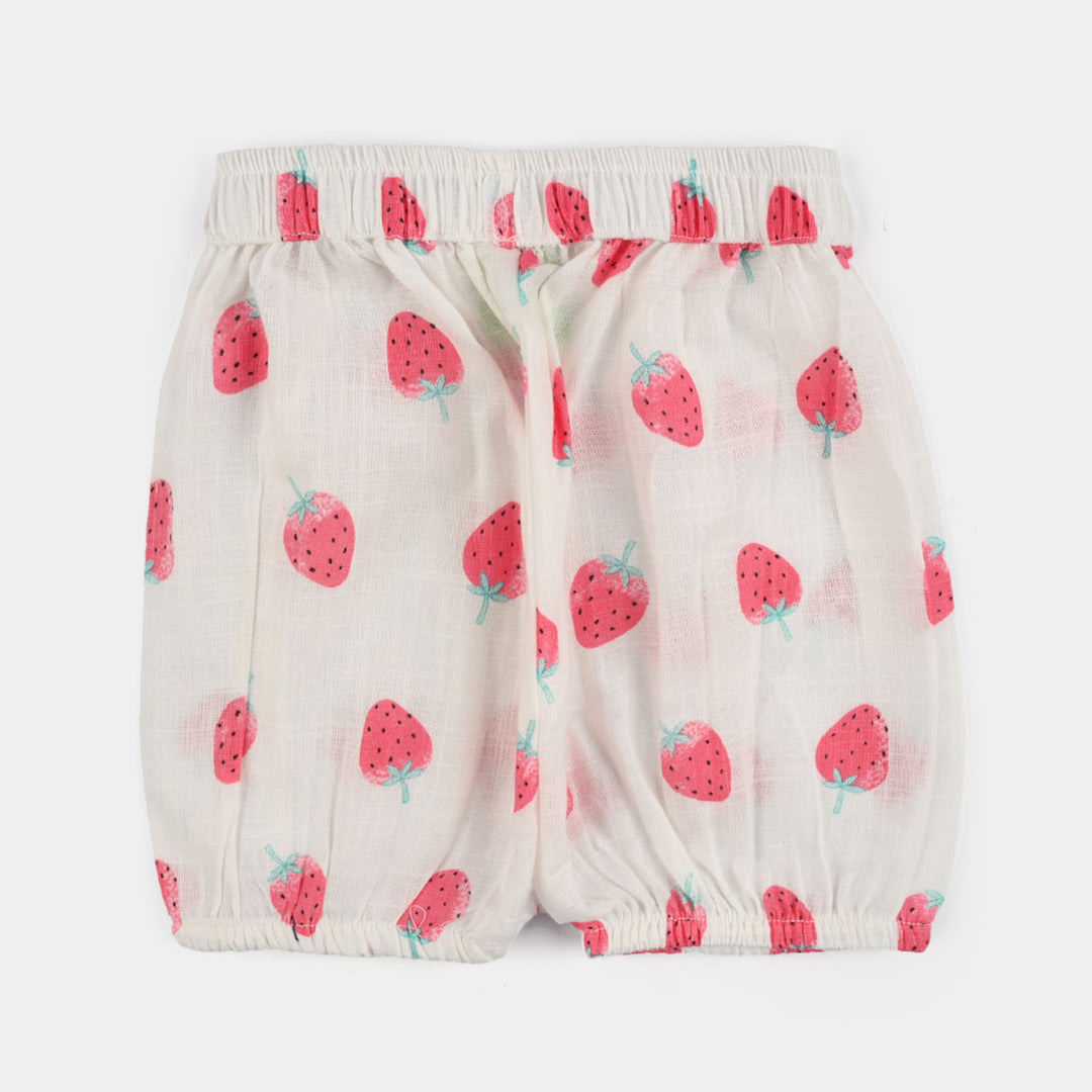 Infant Girls Cotton Slub 2Pc Suit (Strawberry) - White