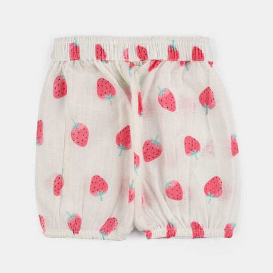 Infant Girls Cotton Slub 2Pc Suit (Strawberry) - White