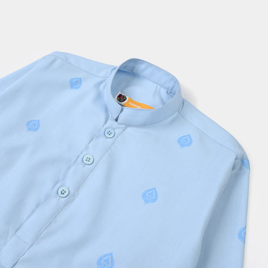 Boys Poly Viscos Printed Kurta (Breeze) - Blue