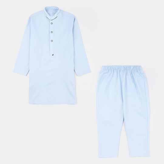 Boys Poly Viscos Kurta Pajama (Cut Collar) - Light Blue