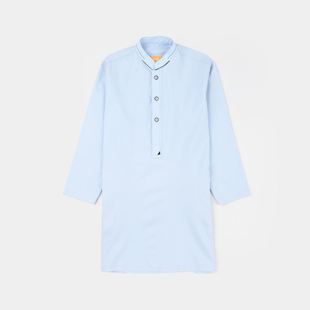 Boys Poly Viscose Kurta Pajama (Cut Collar) - Light Blue
