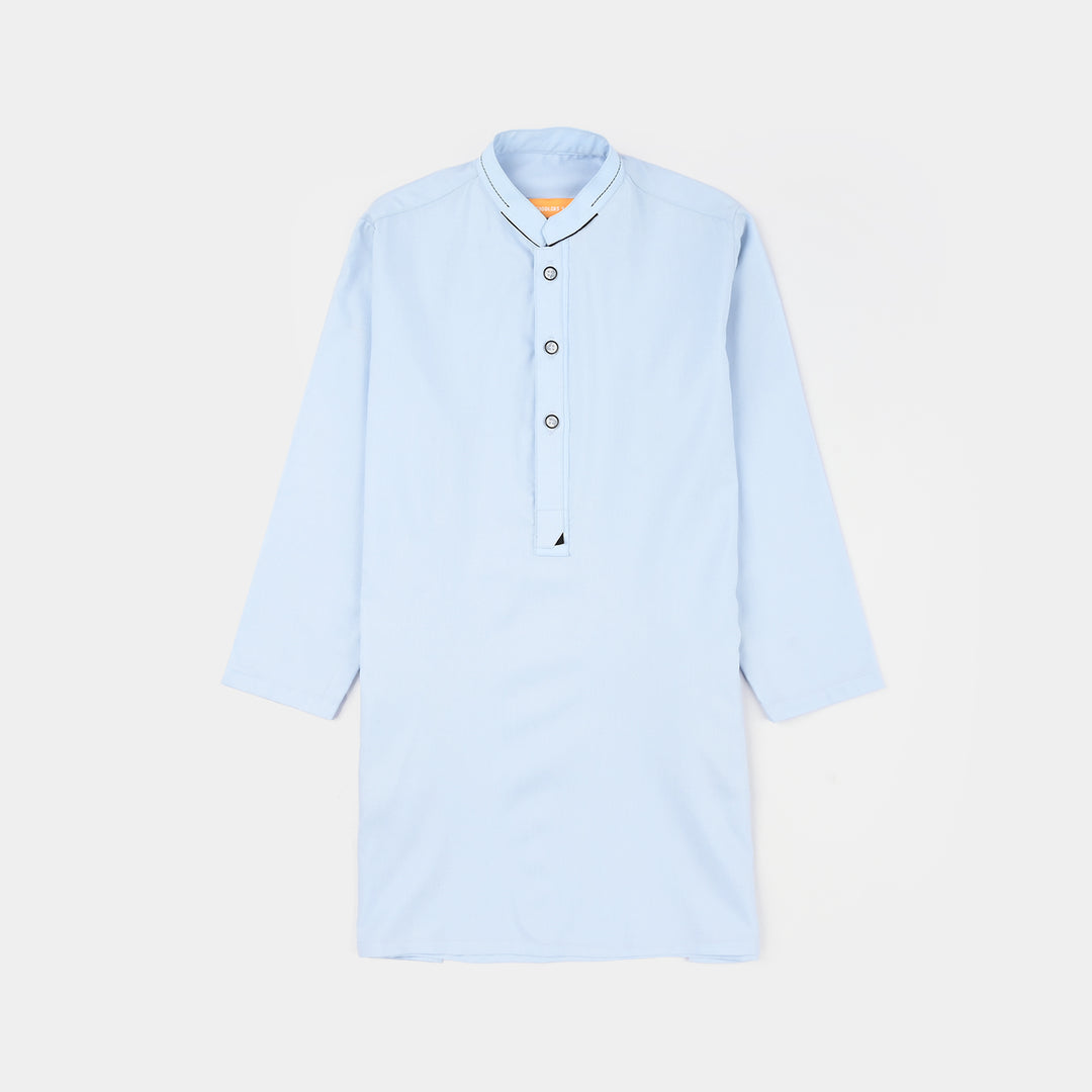 Boys Poly Viscose Kurta Pajama (Cut Collar) - Light Blue
