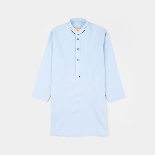 Boys Poly Viscose Kurta Pajama (Cut Collar) - Light Blue
