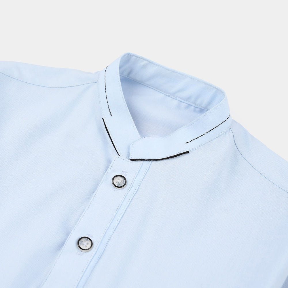 Boys Poly Viscos Kurta Pajama (Cut Collar) - Light Blue