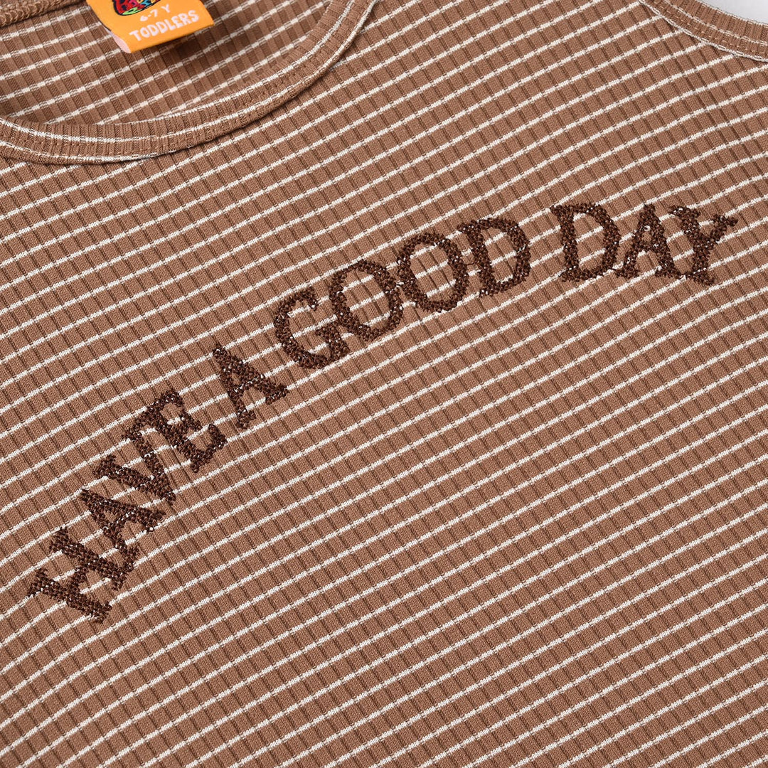 Boys Yarn Dyed Sando (Have A Good Day) - Brown