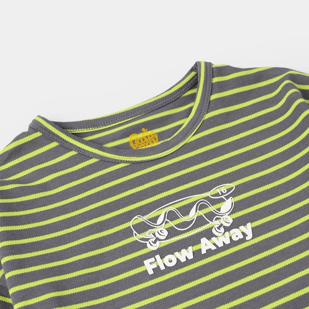 Boys Cotton PK Striped T-Shirt (Flow Away) – Grey/Green
