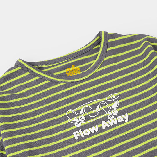 Boys Cotton PK Striped T-Shirt (Flow Away) – Grey/Green