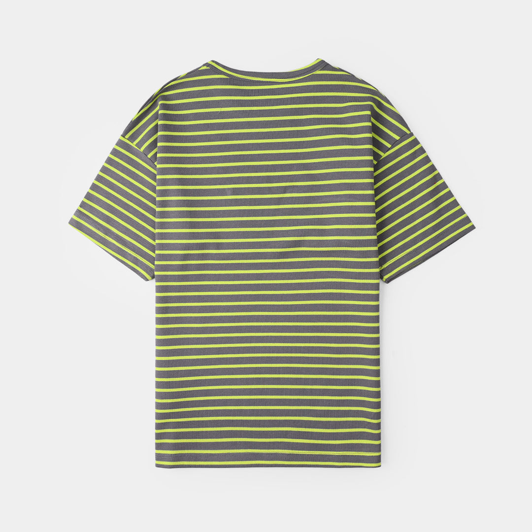 Boys Cotton PK Striped T-Shirt (Flow Away) – Grey/Green