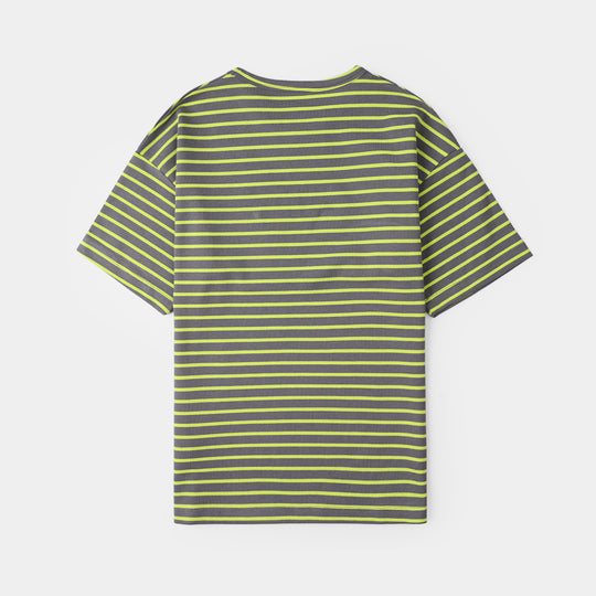 Boys Cotton PK Striped T-Shirt (Flow Away) – Grey/Green