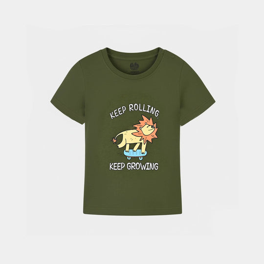 Infant Boys Jersey/Terry T-Shirt Keep Rolling-Chive