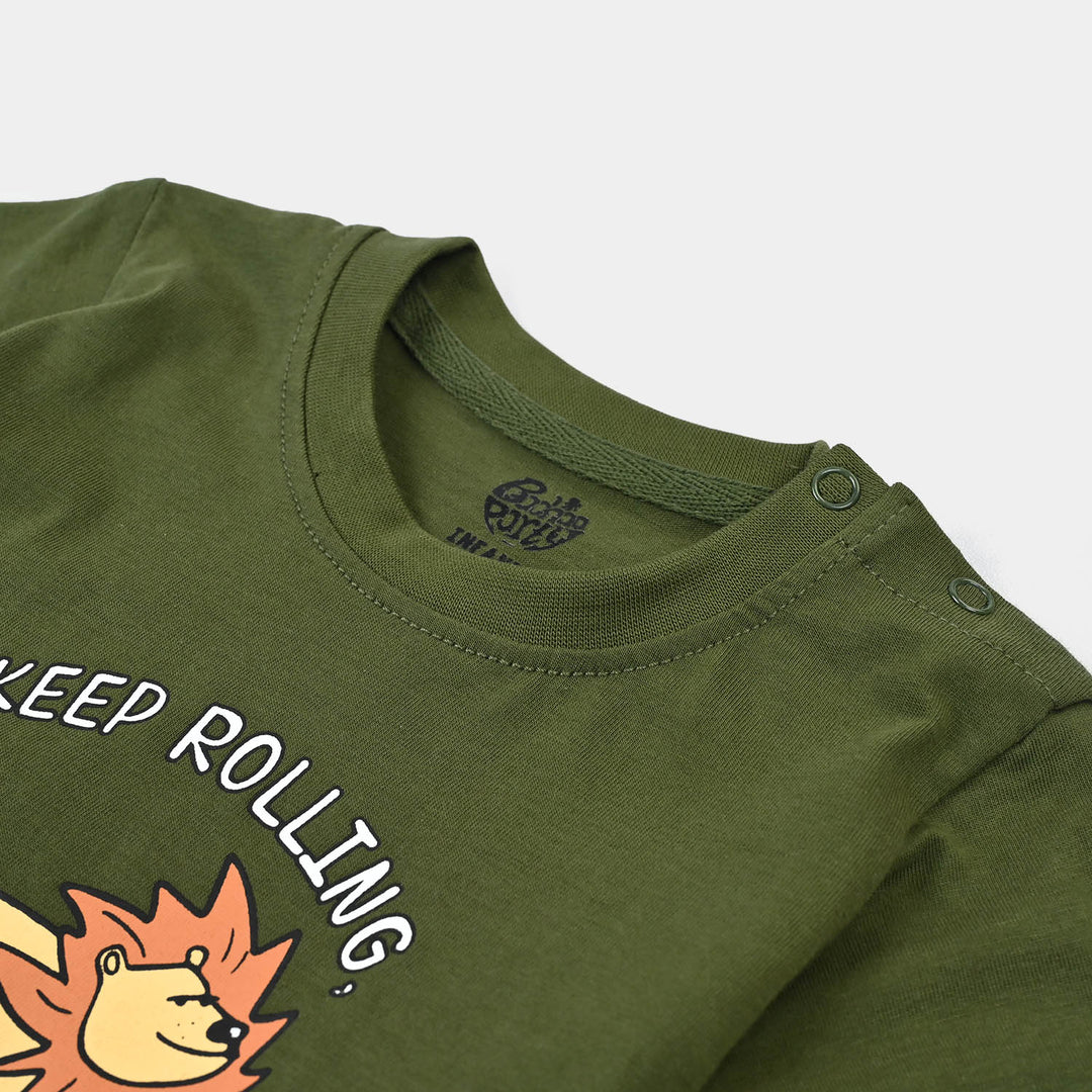 Infant Boys Jersey/Terry T-Shirt Keep Rolling-Chive