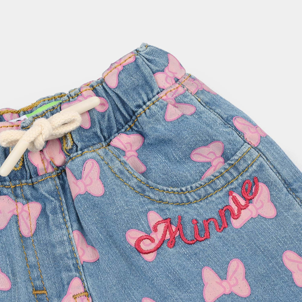 Infant Girls Denim Stretch Shorts (Character) - Mid Blue