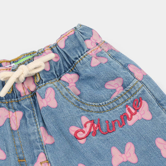 Infant Girls Denim Stretch Shorts (Character) - Mid Blue