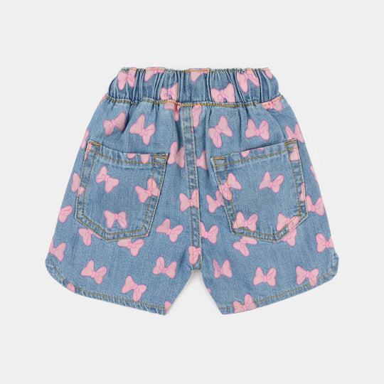 Infant Girls Denim Stretch Shorts (Character) - Mid Blue