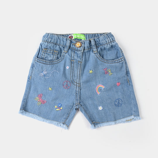 Infant Girls Embroidered Denim Stretch Shorts - Light Blue