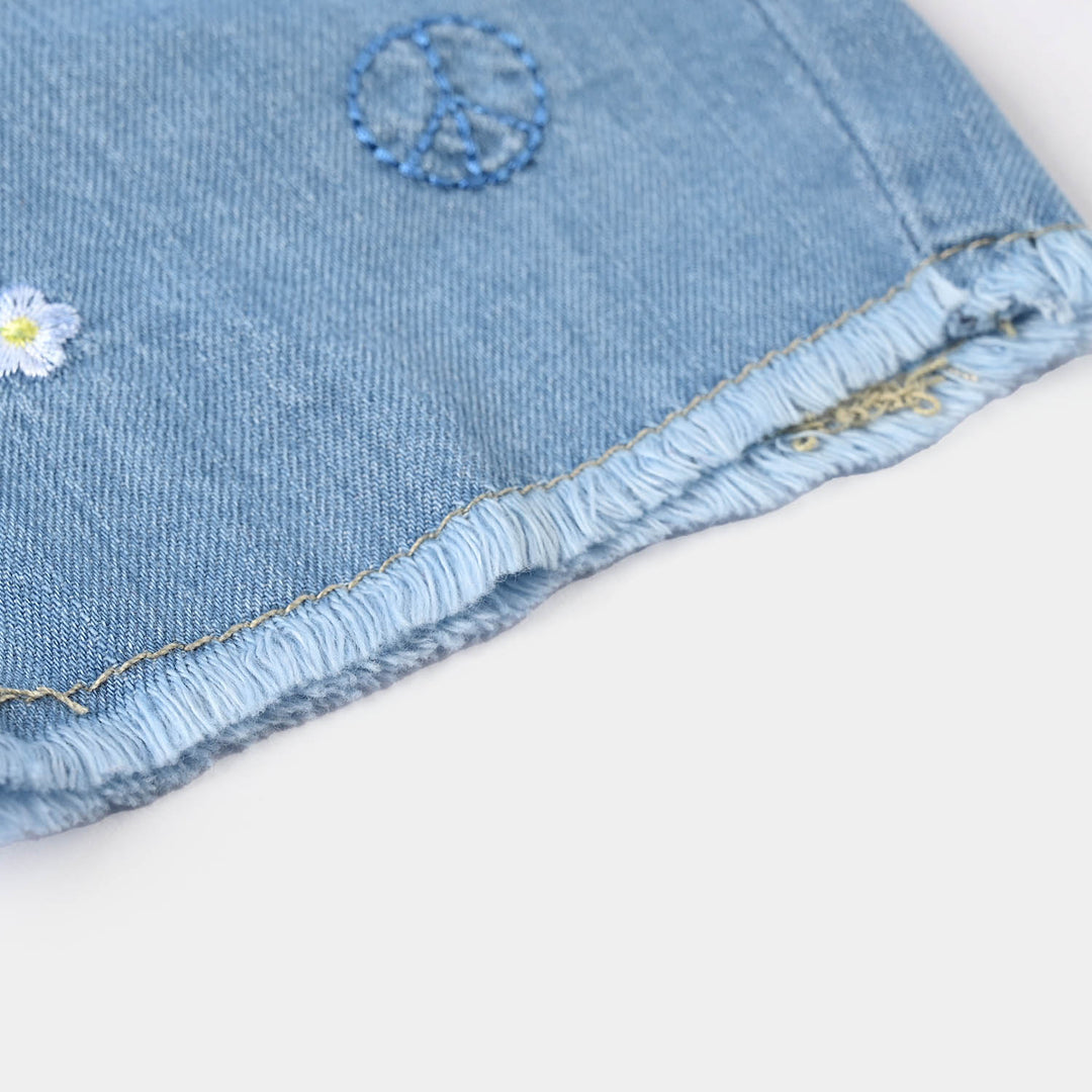 Infant Girls Embroidered Denim Stretch Shorts - Light Blue