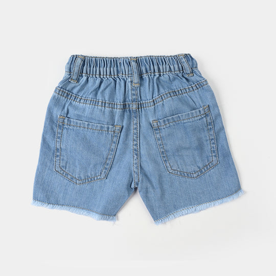 Infant Girls Embroidered Denim Stretch Shorts - Light Blue