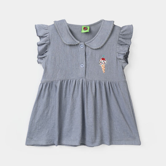 Infant Girls Poly Crinkle Knitted Frock (Ice-Cream) - Blue