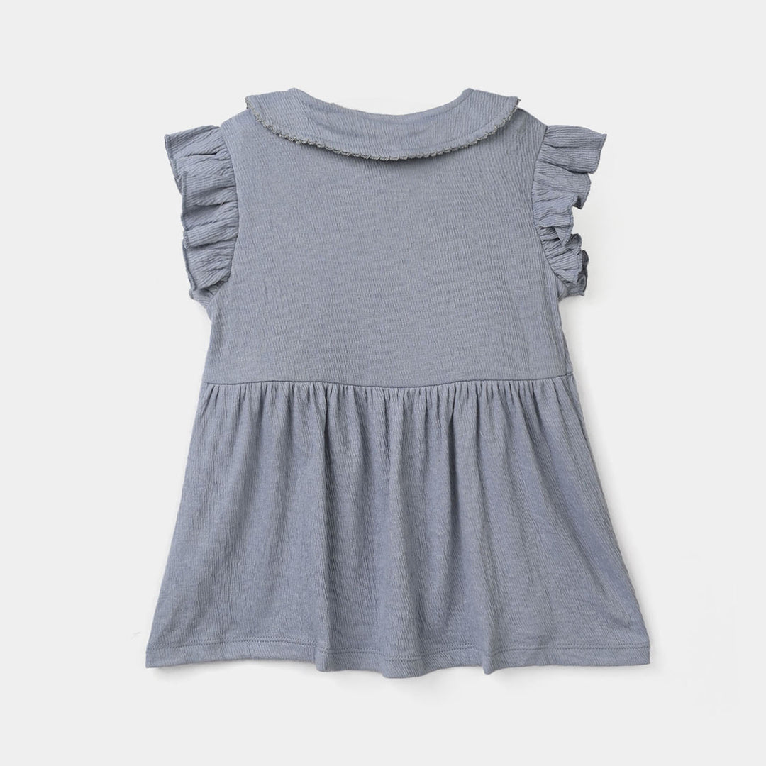 Infant Girls Poly Crinkle Knitted Frock (Ice-Cream) - Blue