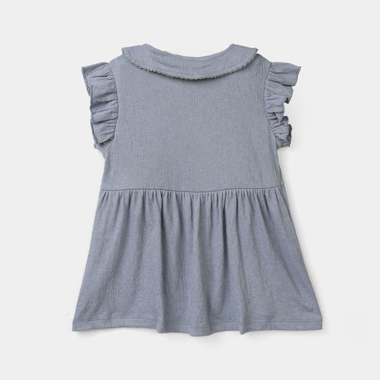 Infant Girls Poly Crinkle Knitted Frock (Ice-Cream) - Blue