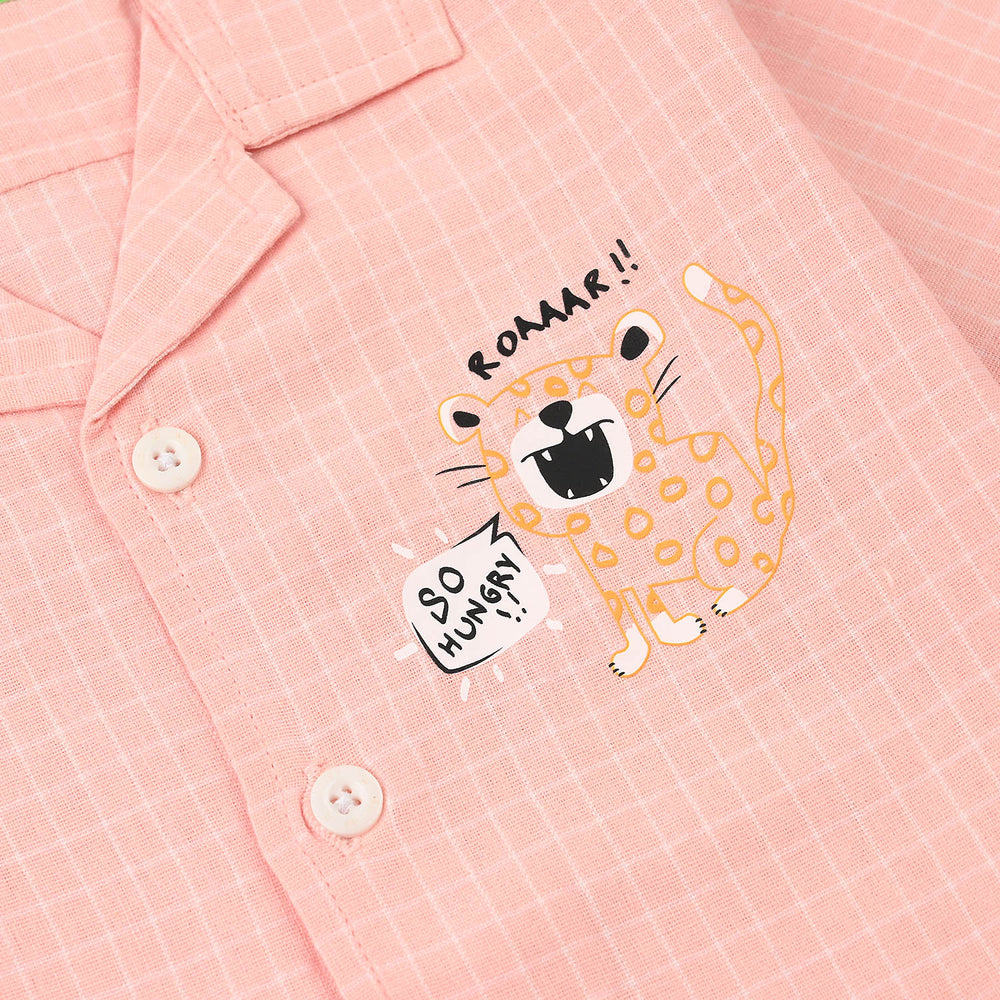 Infant Boys Yarn Dyed Shirt (So Hungry)-Peach