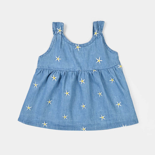 Infant Girls Tensile Embroidered Top (Stars) - Light Blue