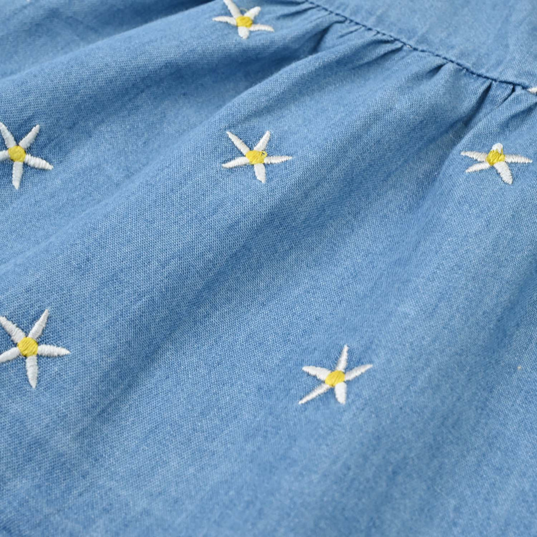 Infant Girls Tensile Embroidered Top (Stars) - Light Blue