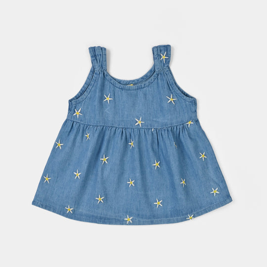 Infant Girls Tensile Embroidered Top (Stars) - Light Blue