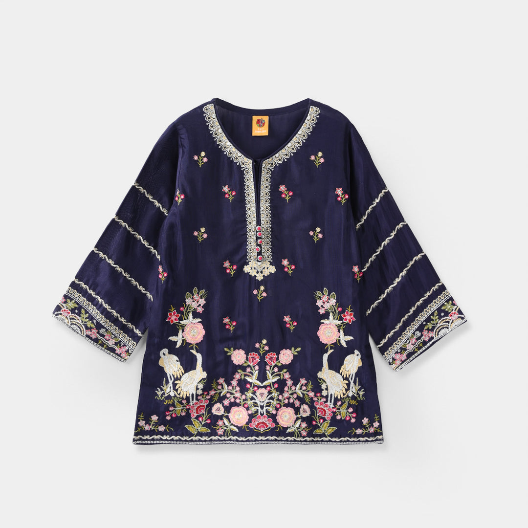 Girls Raw Silk 4Pcs Blossom - Navy Blue