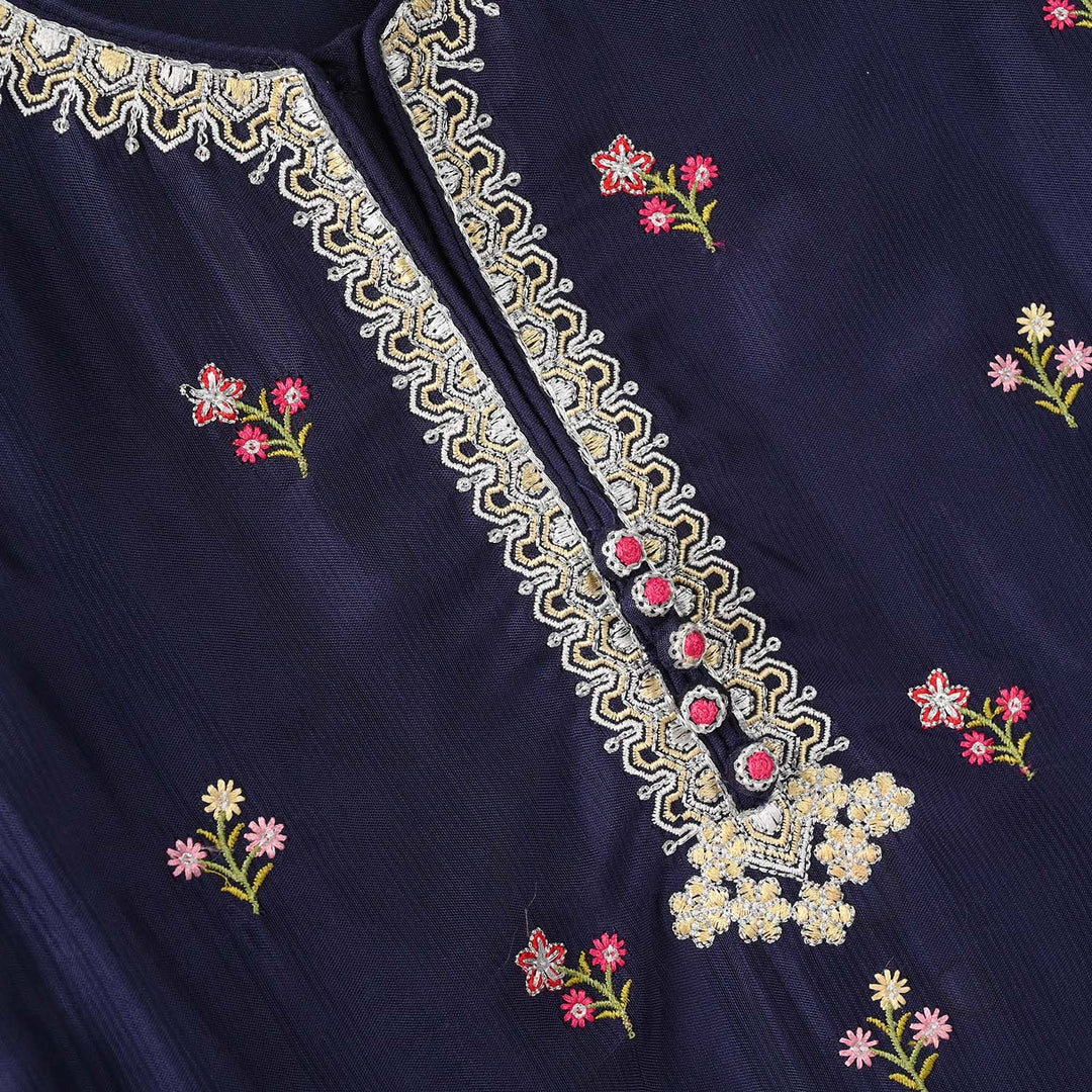 Girls Raw Silk 4Pcs Blossom - Navy Blue