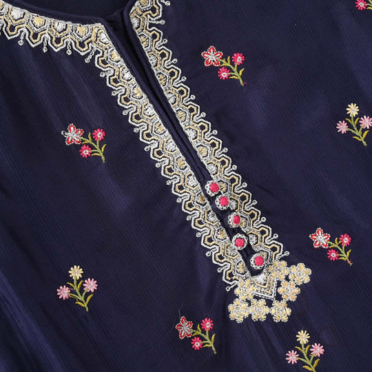 Girls Raw Silk 4Pcs Blossom - Navy Blue