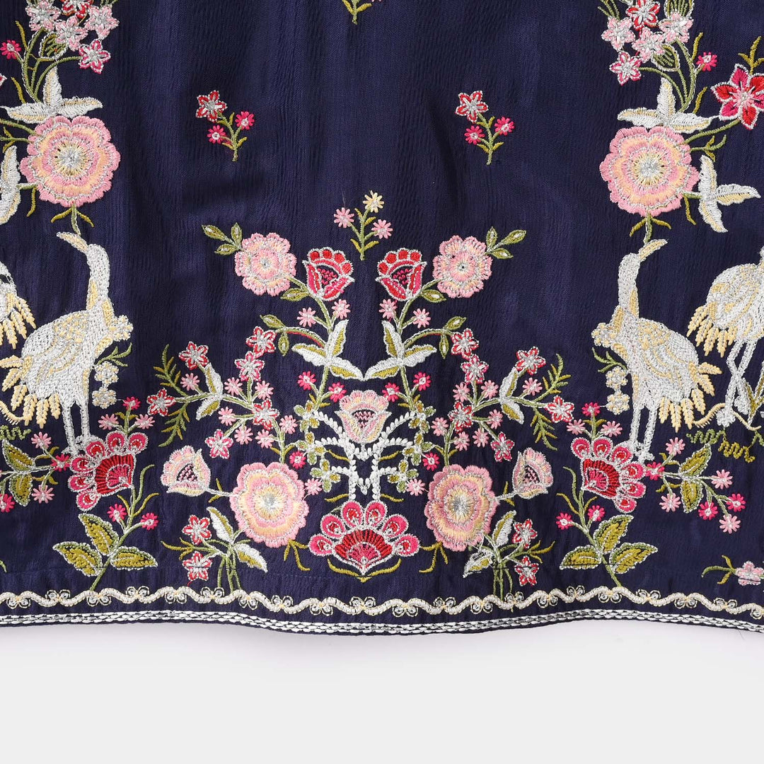 Girls Raw Silk 4Pcs Blossom - Navy Blue