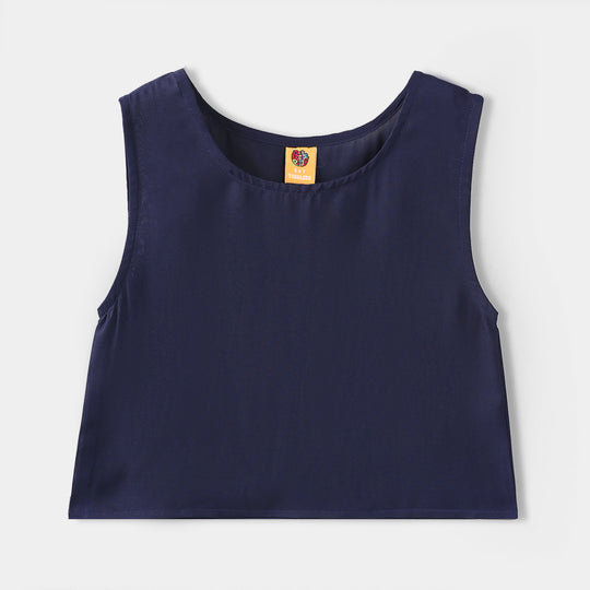 Girls Raw Silk 4Pcs Blossom - Navy Blue