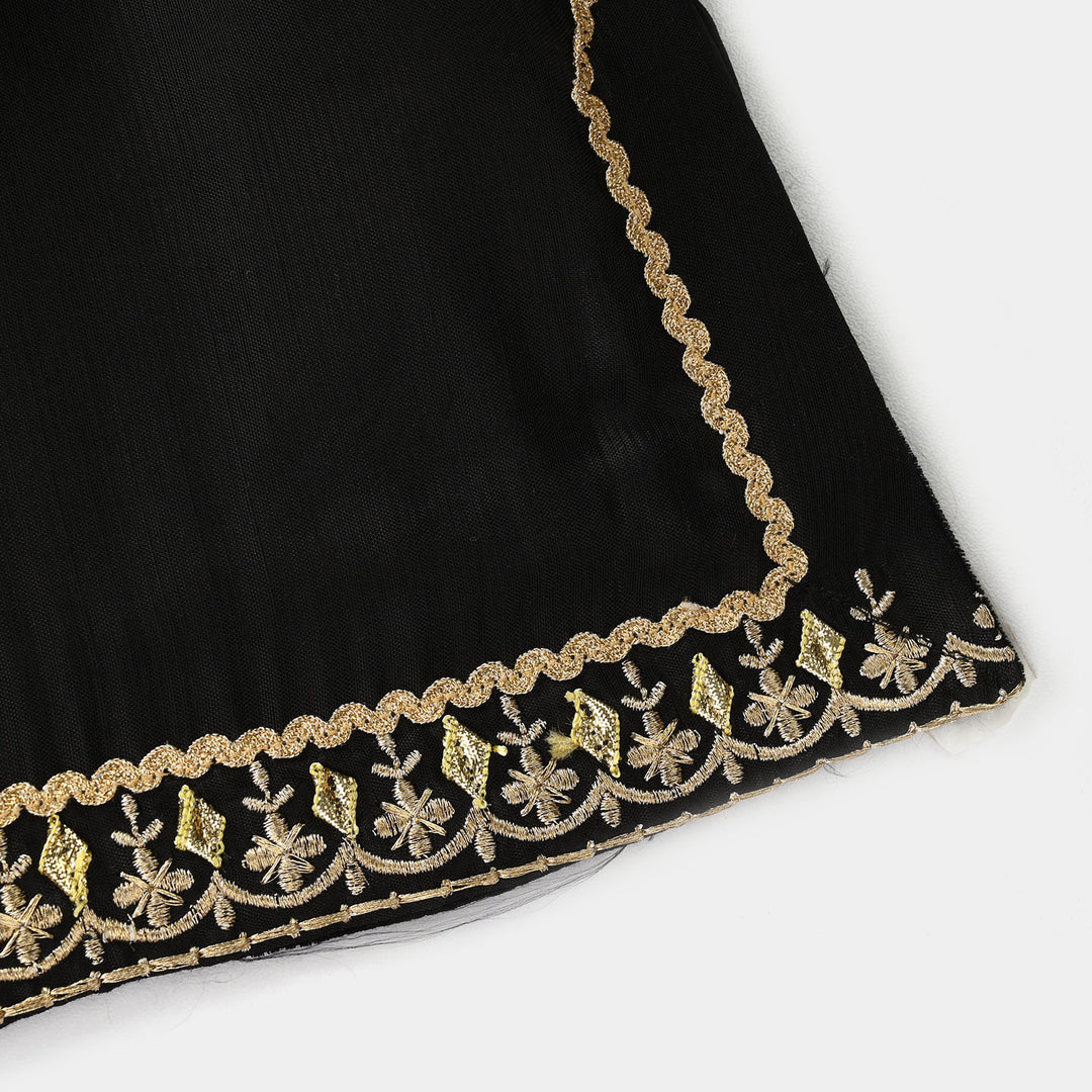 Infant Girls Raw Silk 2Pcs Gota Phool - Black