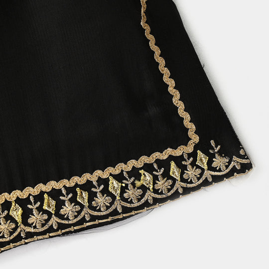 Infant Girls Raw Silk 2Pcs Gota Phool - Black