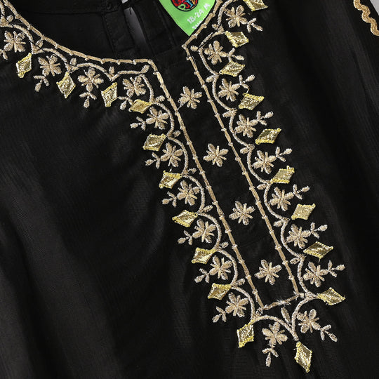 Infant Girls Raw Silk 2Pcs Gota Phool - Black