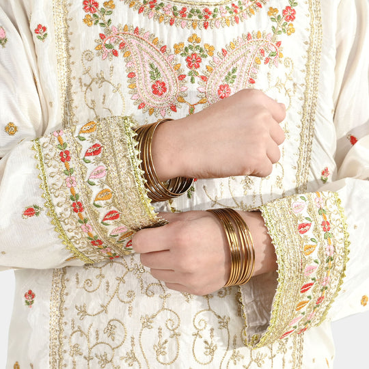 Girls Raw Silk 3-Pc Set (Mah Noor) - Off White