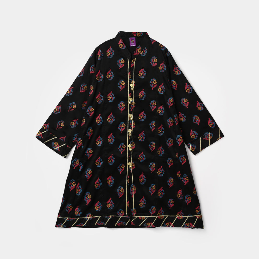 Girls Raw Silk 3Pcs Aabroo-BLACK