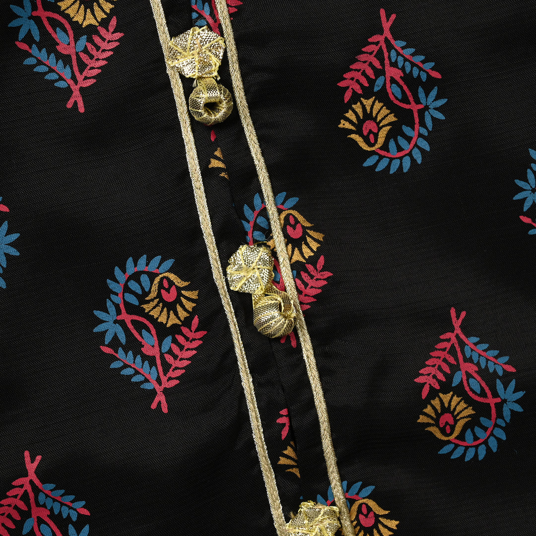 Girls Raw Silk 3Pcs Aabroo-BLACK