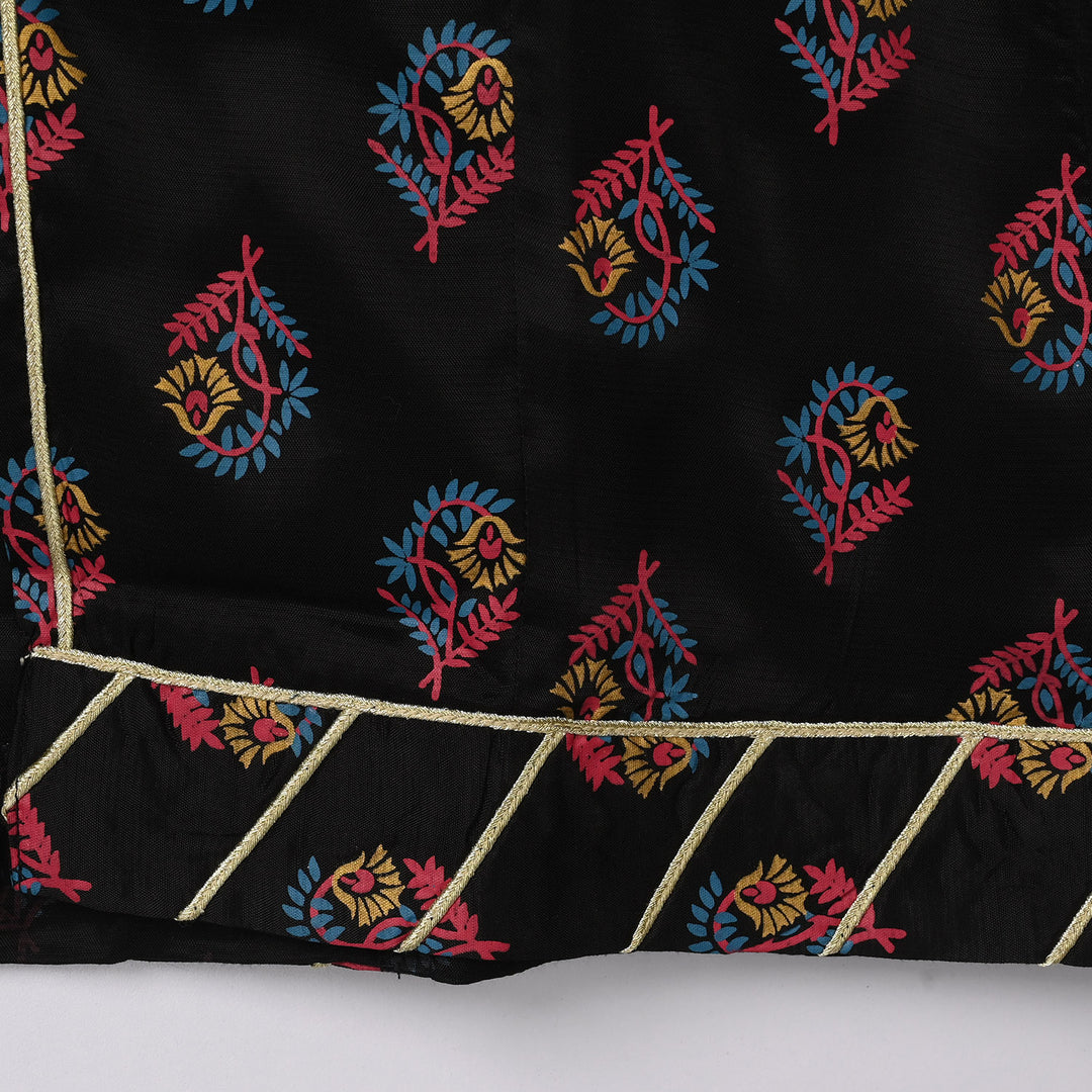 Girls Raw Silk 3Pcs Aabroo-BLACK