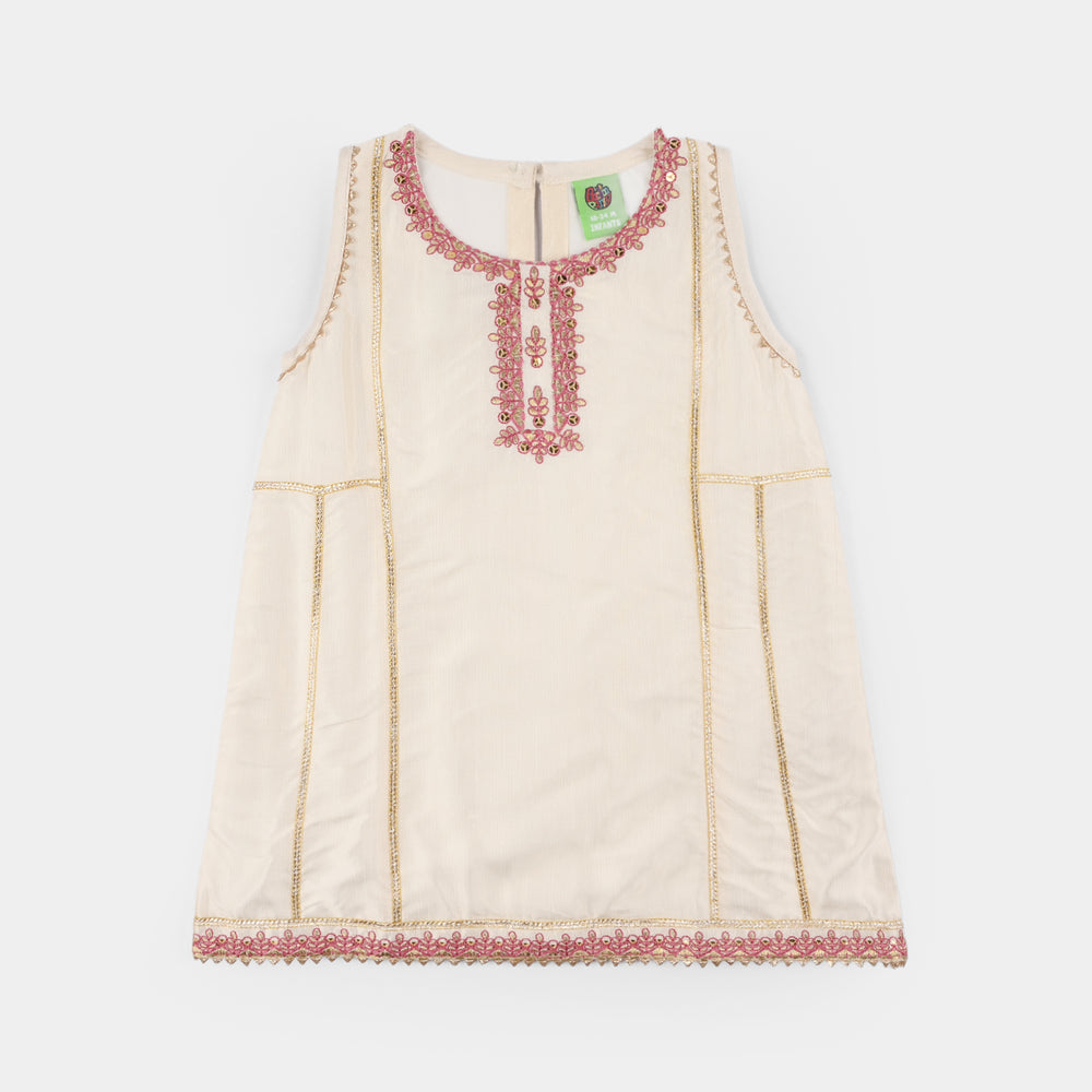 Infant Girls Raw Silk 2Pcs Pathani-Off.White