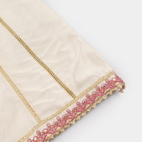 Infant Girls Raw Silk 2-Piece Pathani Set (Embroidered Lace) - Off White