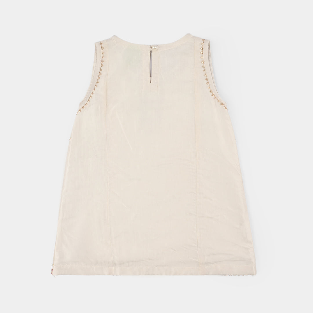 Infant Girls Raw Silk 2-Piece Pathani Set (Embroidered Lace) - Off White