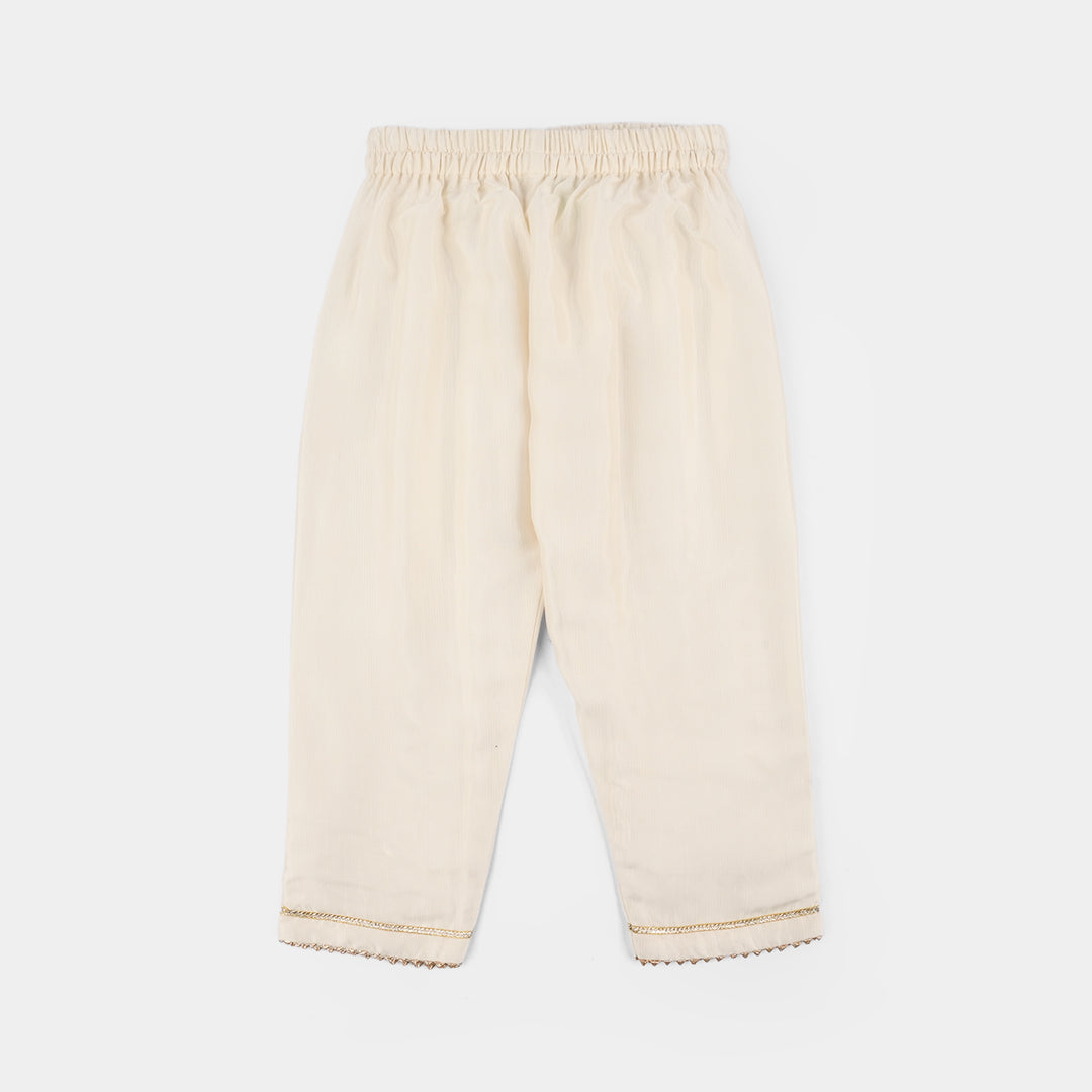 Infant Girls Raw Silk 2-Piece Pathani Set (Embroidered Lace) - Off White