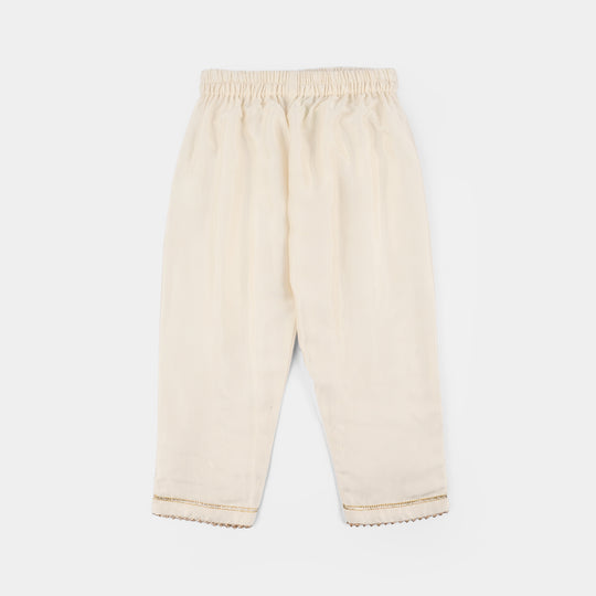 Infant Girls Raw Silk 2-Piece Pathani Set (Embroidered Lace) - Off White