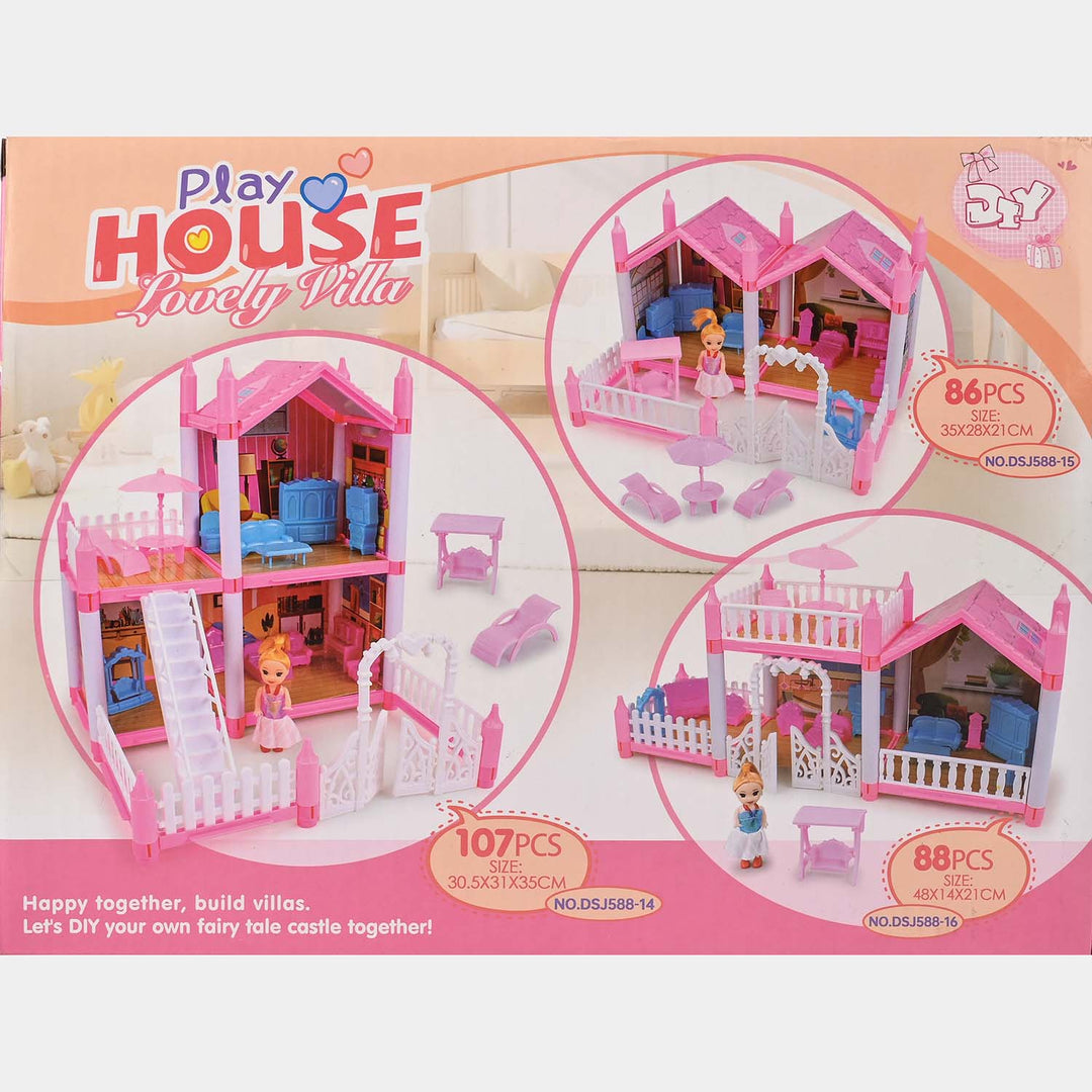 Play House Lovely Villa – 86 Pcs Dollhouse Set