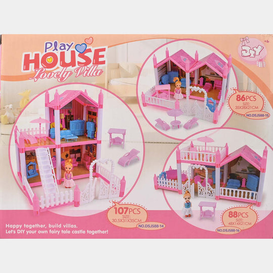 Play House Lovely Villa – 86 Pcs Dollhouse Set