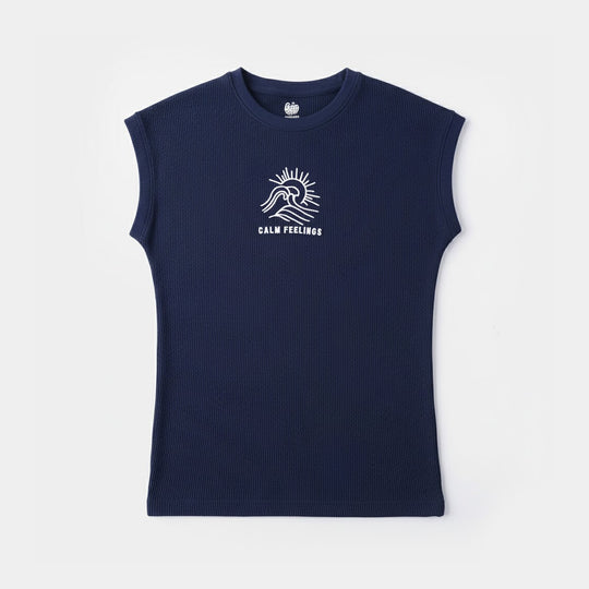 Boys Thermal Sando Calm Feelings-Navy.Blue