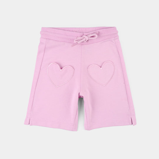 Infant Girls Cotton Shorts (Heart Pocket) - Pink
