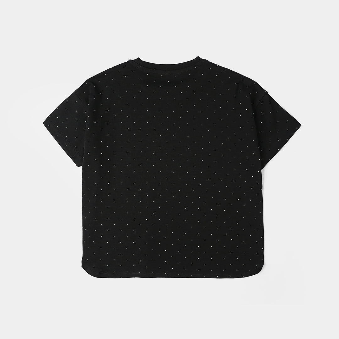 Girls Jersey/Terry T-Shirt (Silver Stud) - Black